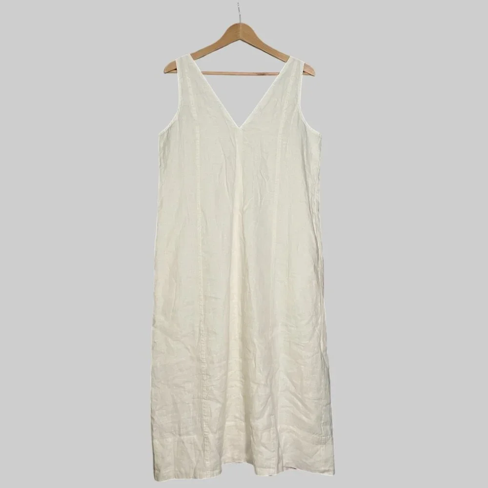 NEW Everlane The Linen V-Neck Midi Dress Womens 2 Bone - Picture 7 of 12